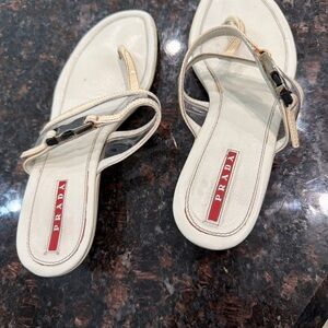 Prada Women's Cream Sandals with Black Accents